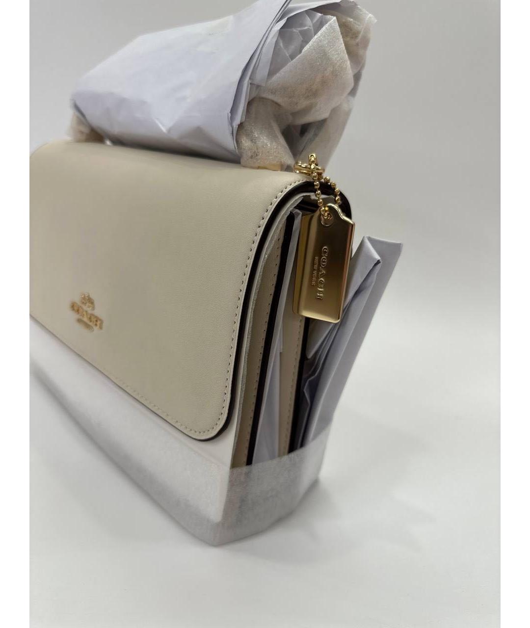 COACH Бежевая кожаная сумка через плечо, фото 6
