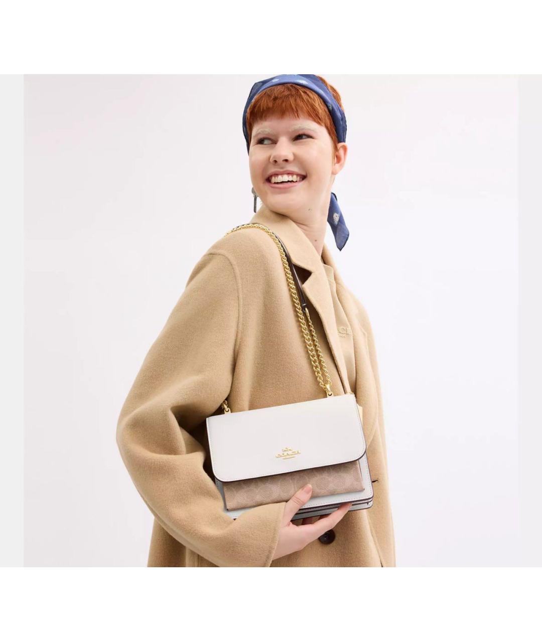 COACH Бежевая кожаная сумка через плечо, фото 3