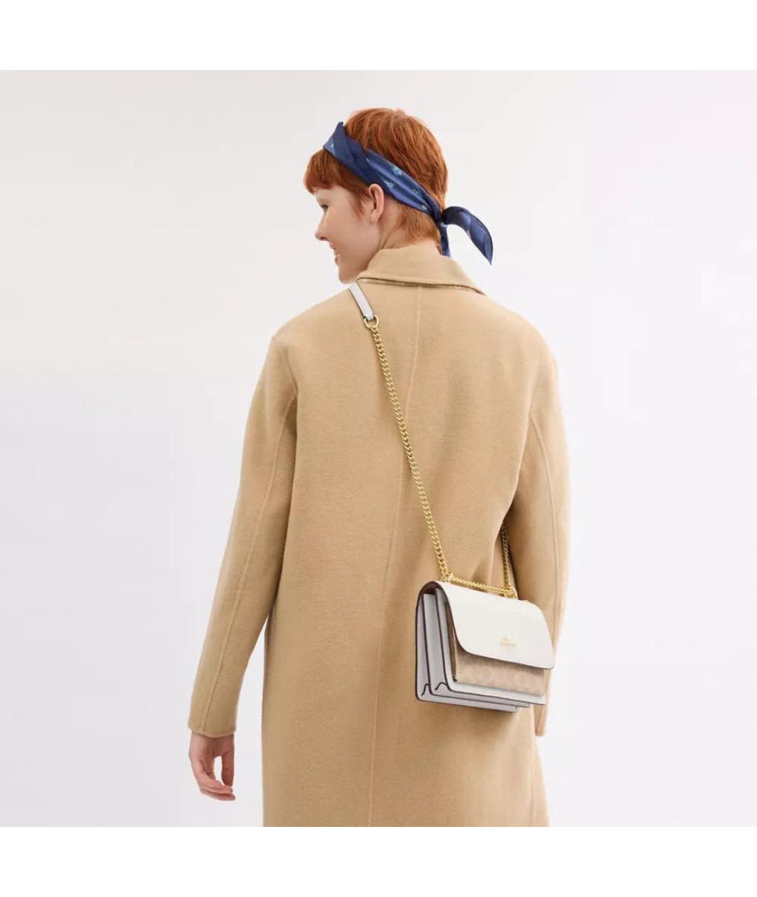 COACH Бежевая кожаная сумка через плечо, фото 4