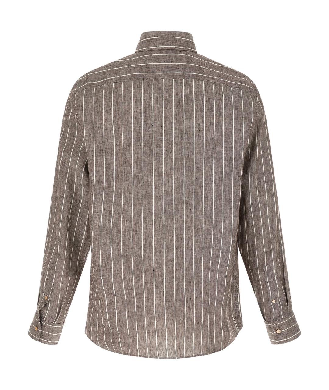 BRUNELLO CUCINELLI Коричневая льняная кэжуал рубашка, фото 2