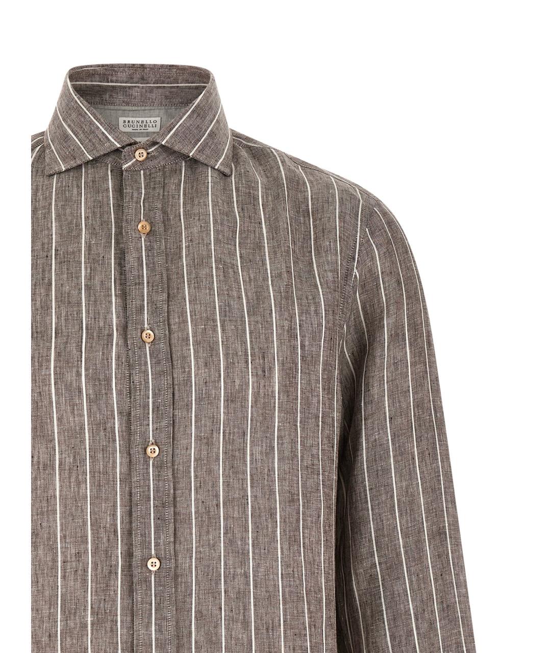 BRUNELLO CUCINELLI Коричневая льняная кэжуал рубашка, фото 3