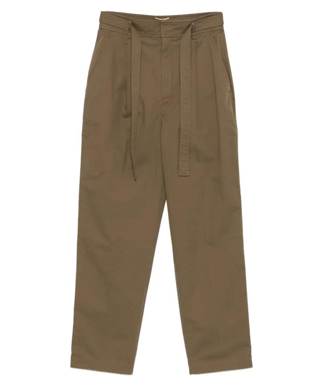 SAINT LAURENT Коричневые хлопковые прямые брюки, фото 1