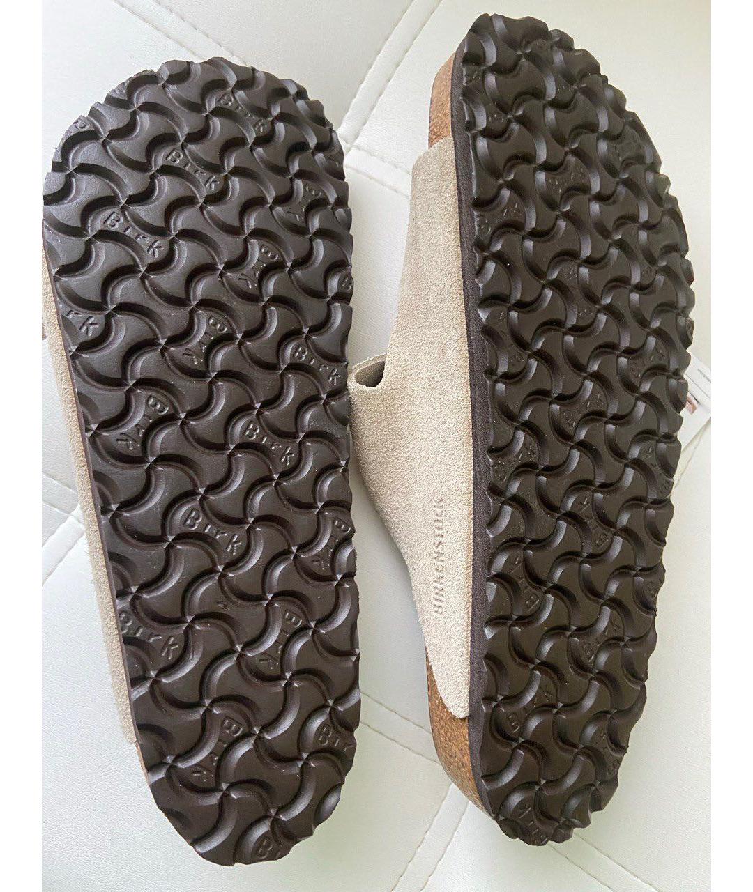 BIRKENSTOCK Бежевые замшевые шлепанцы, фото 4