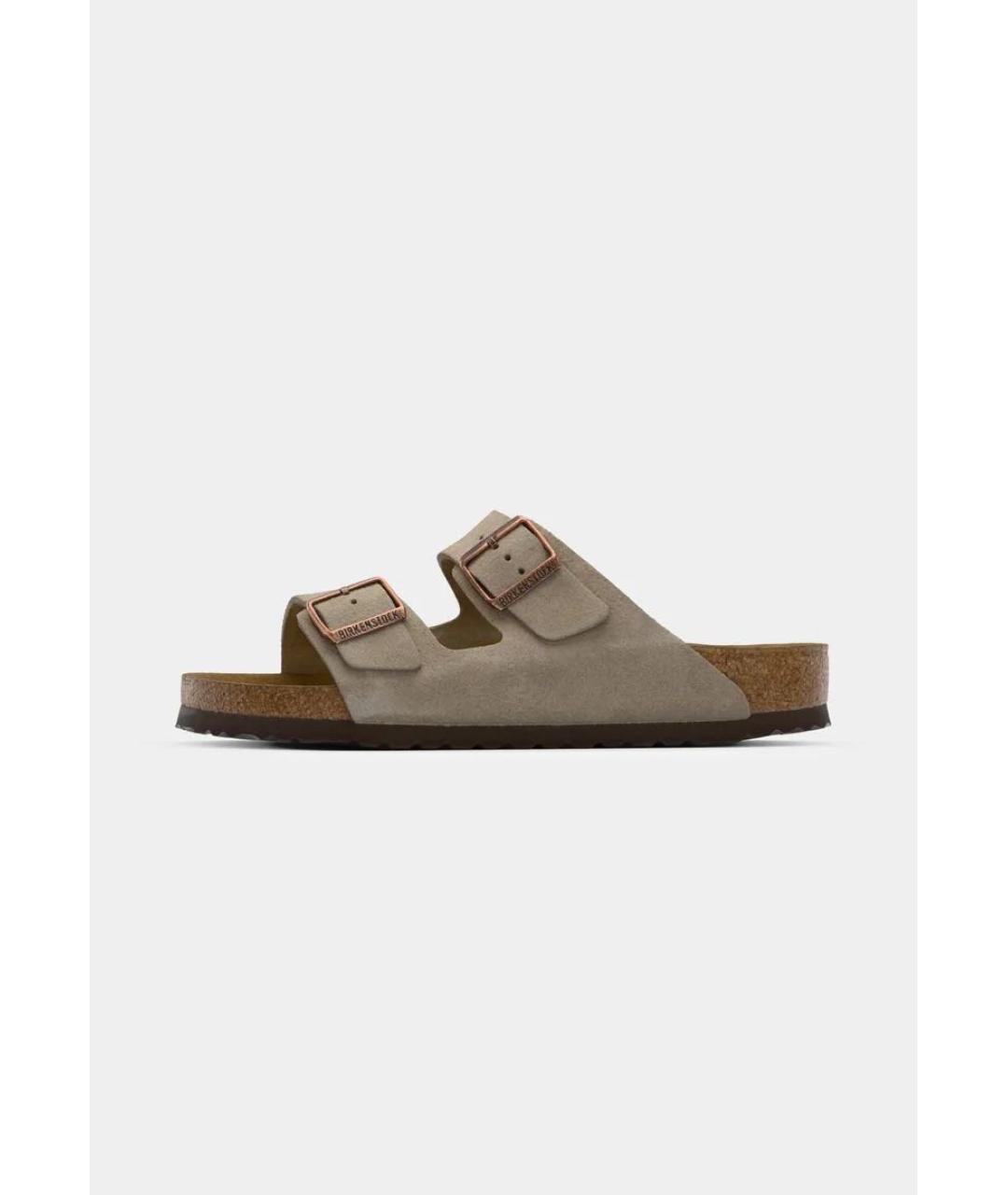 BIRKENSTOCK Бежевые замшевые шлепанцы, фото 5