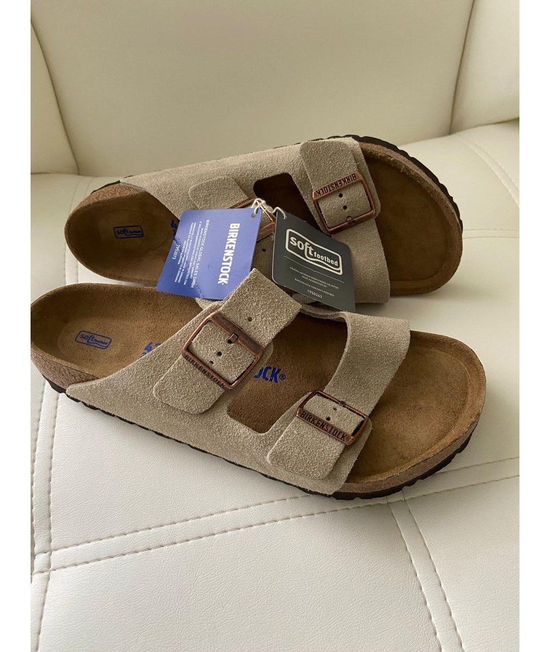 BIRKENSTOCK Бежевые замшевые шлепанцы, фото 3