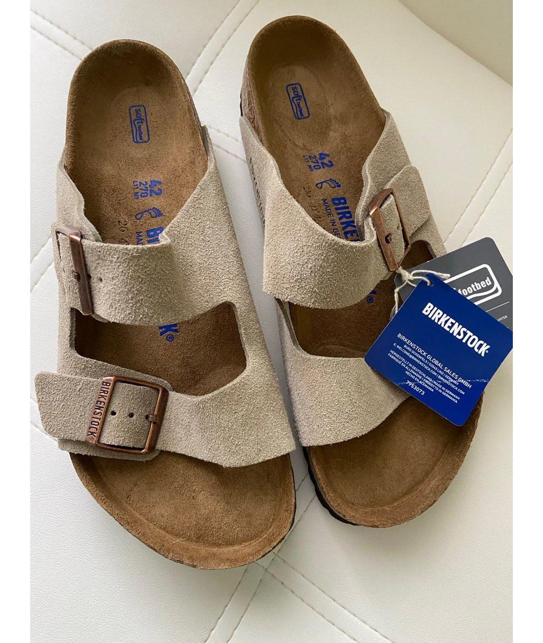 BIRKENSTOCK Бежевые замшевые шлепанцы, фото 2