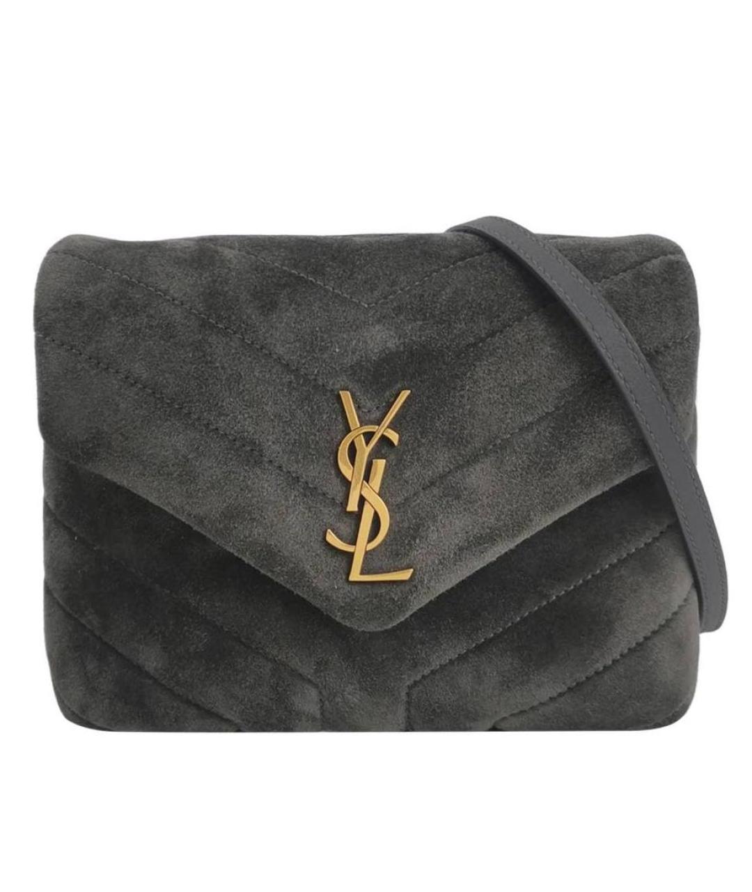 SAINT LAURENT Антрацитовая замшевая сумка через плечо, фото 8