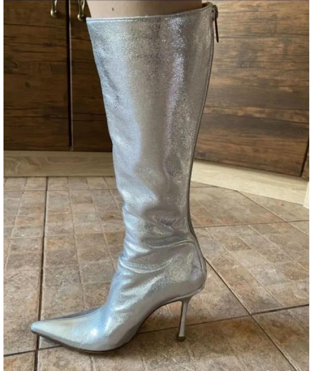 JIMMY CHOO Серебряные кожаные сапоги, фото 3
