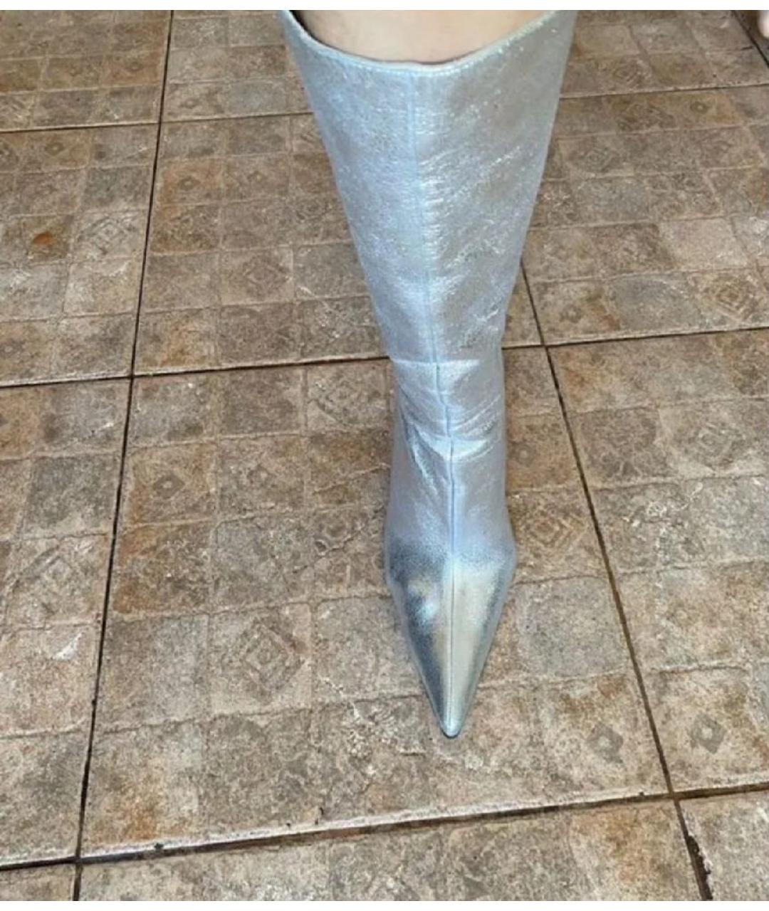 JIMMY CHOO Серебряные кожаные сапоги, фото 2