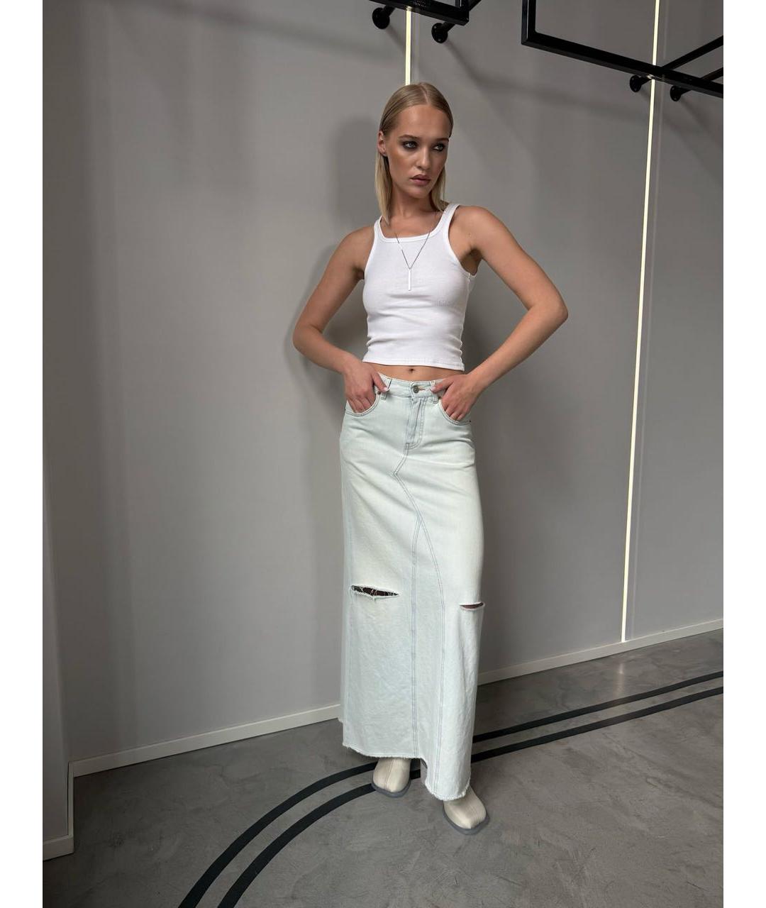 MM6 MAISON MARGIELA Голубая хлопковая юбка макси, фото 2