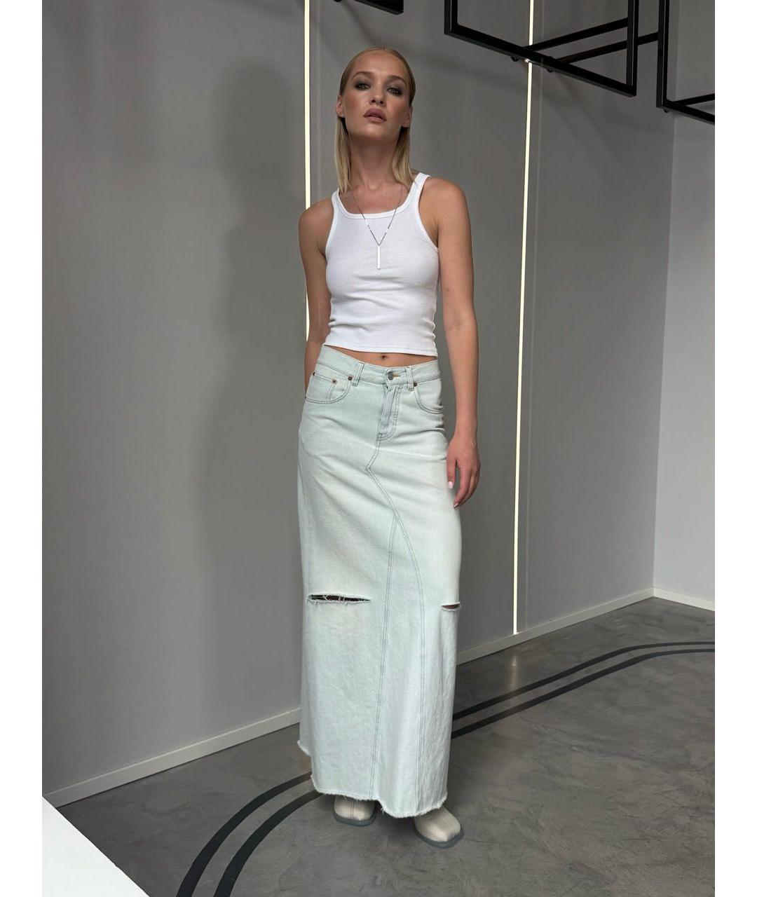 MM6 MAISON MARGIELA Голубая хлопковая юбка макси, фото 3