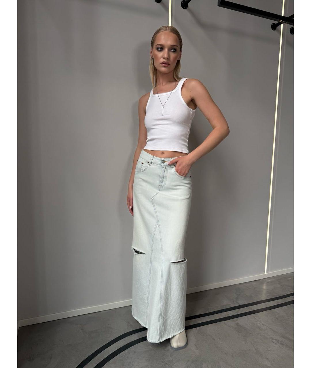 MM6 MAISON MARGIELA Голубая хлопковая юбка макси, фото 5