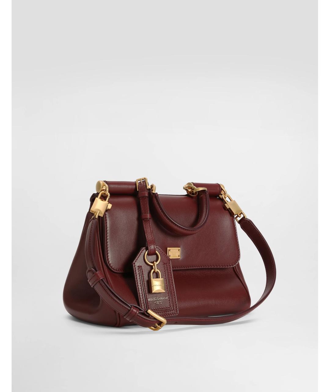 DOLCE&GABBANA Бордовая кожаная сумка с короткими ручками, фото 2