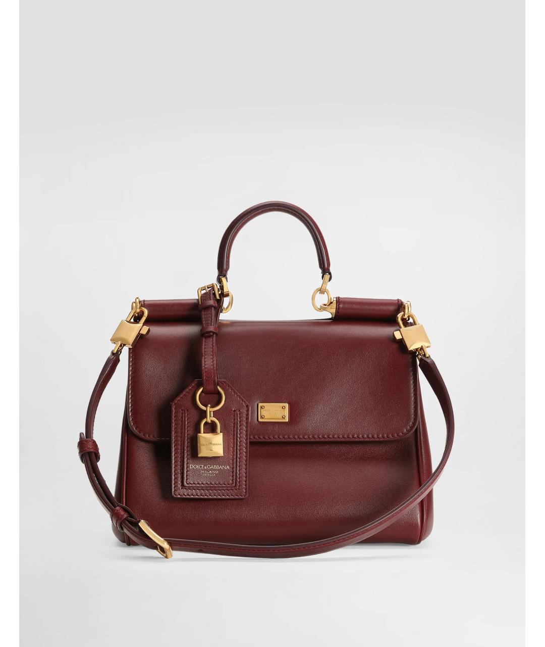 DOLCE&GABBANA Бордовая кожаная сумка с короткими ручками, фото 5