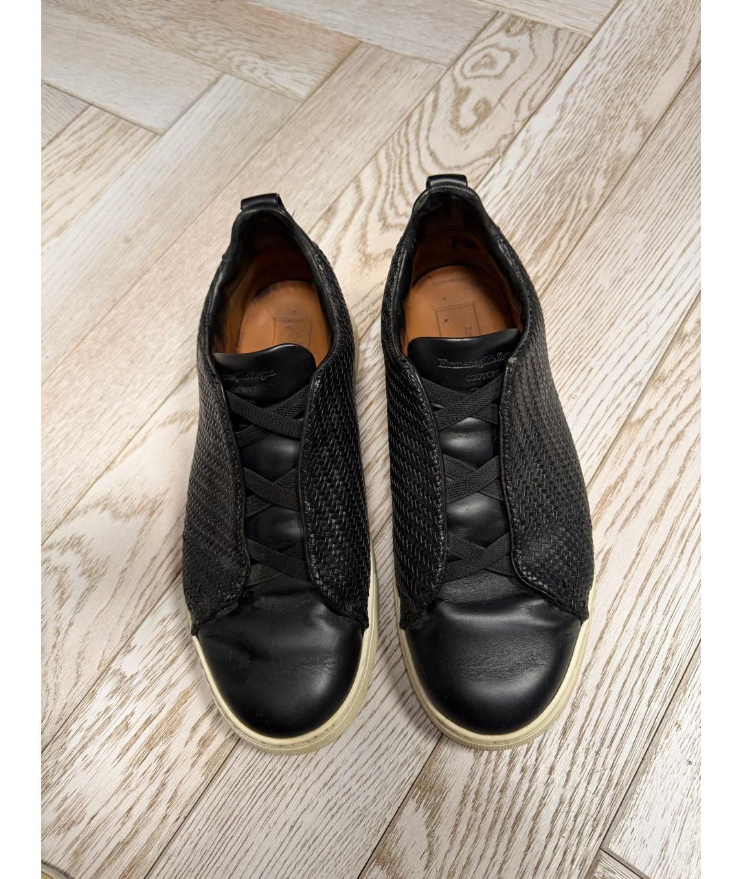 ERMENEGILDO ZEGNA XXX Черные кожаные низкие кроссовки / кеды, фото 2