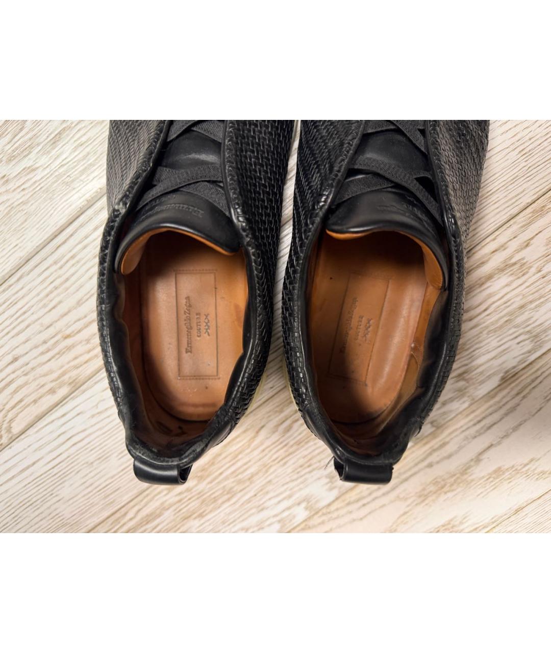 ERMENEGILDO ZEGNA XXX Черные кожаные низкие кроссовки / кеды, фото 5