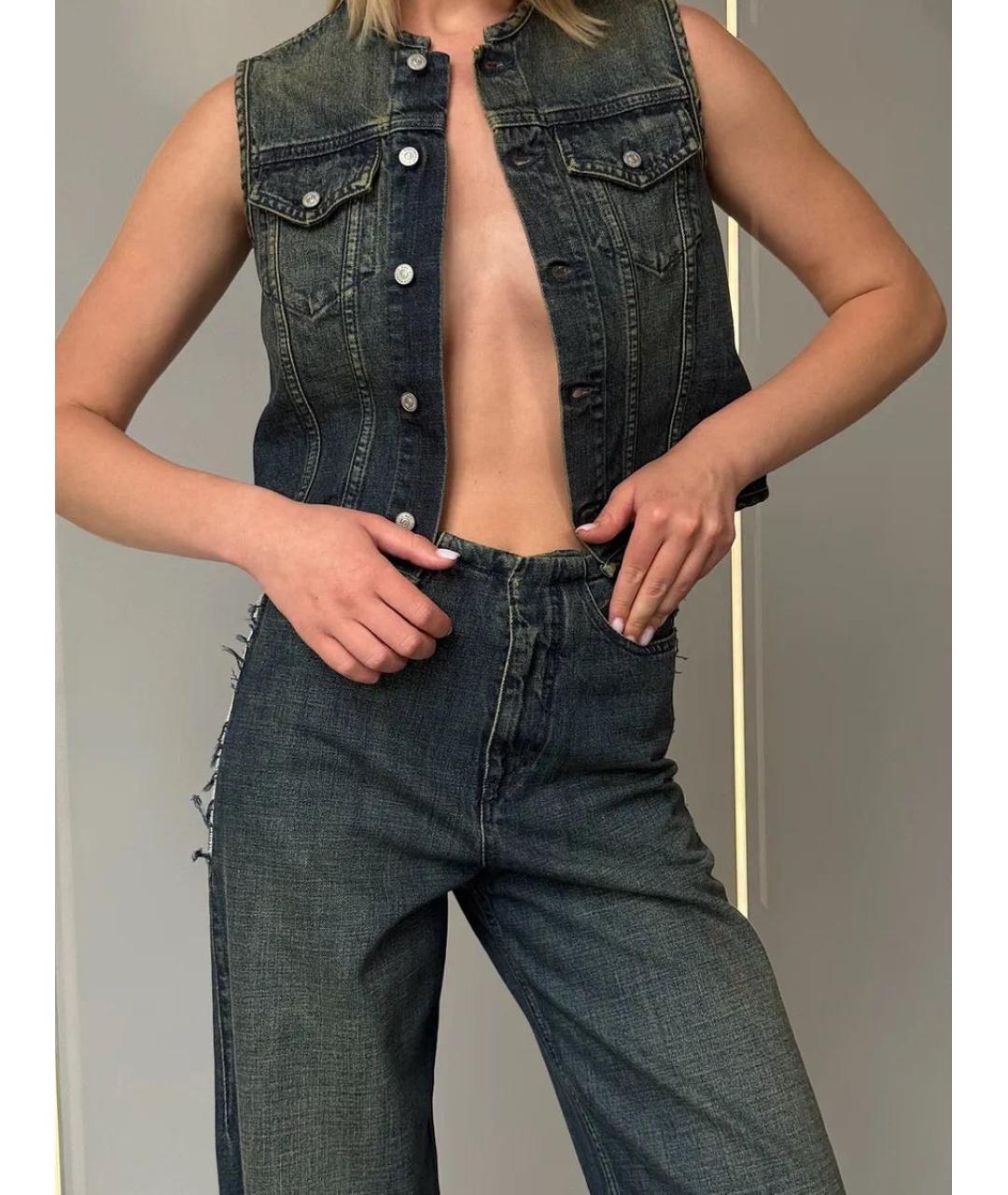 MM6 MAISON MARGIELA Темно-синие хлопковые джинсы клеш, фото 5