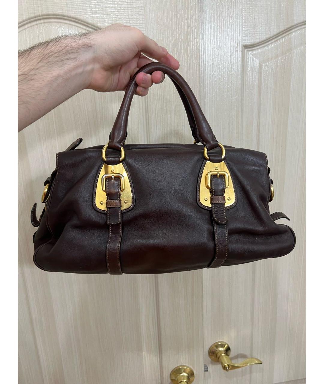 PRADA Коричневая кожаная сумка с короткими ручками, фото 3