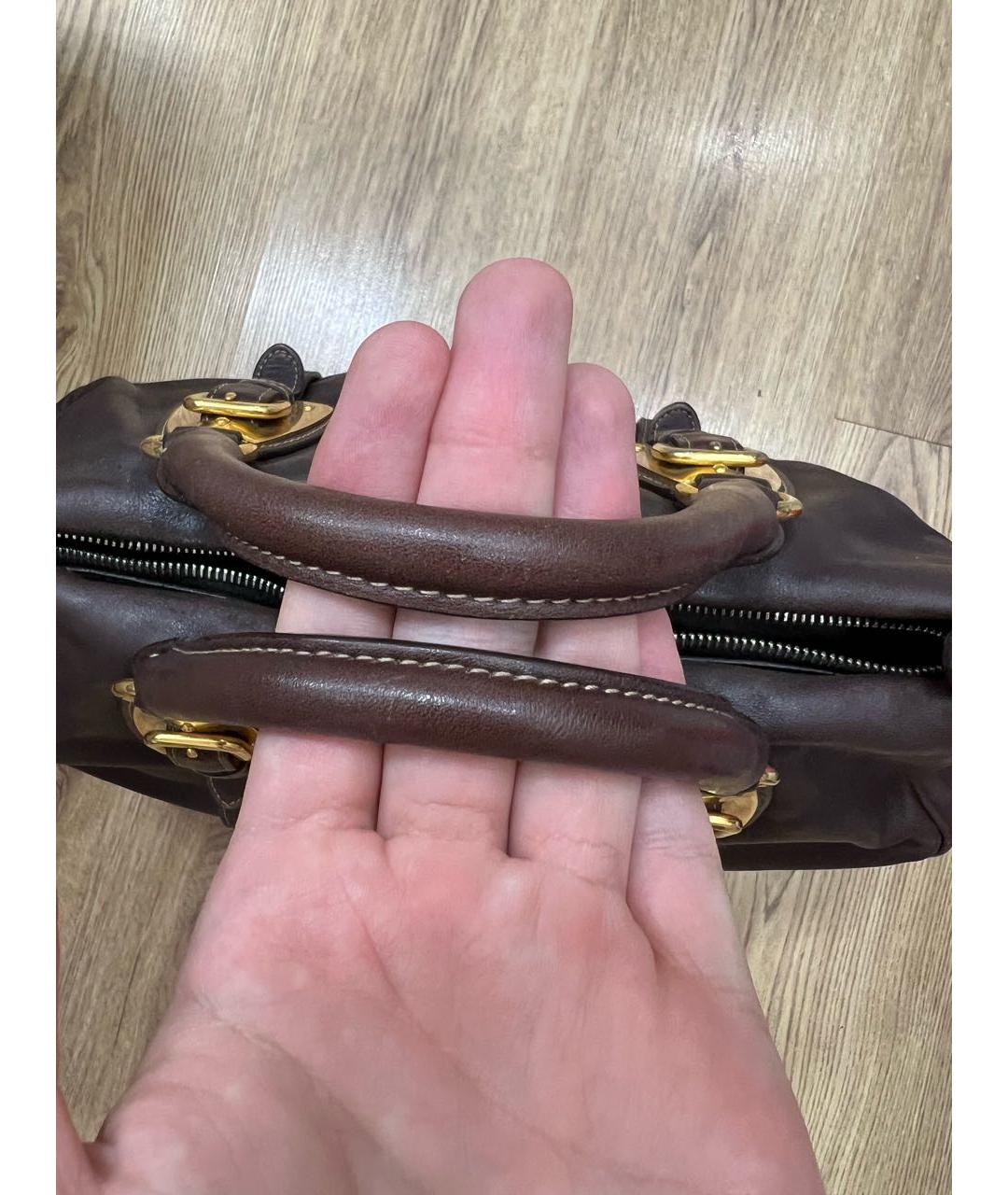 PRADA Коричневая кожаная сумка с короткими ручками, фото 5