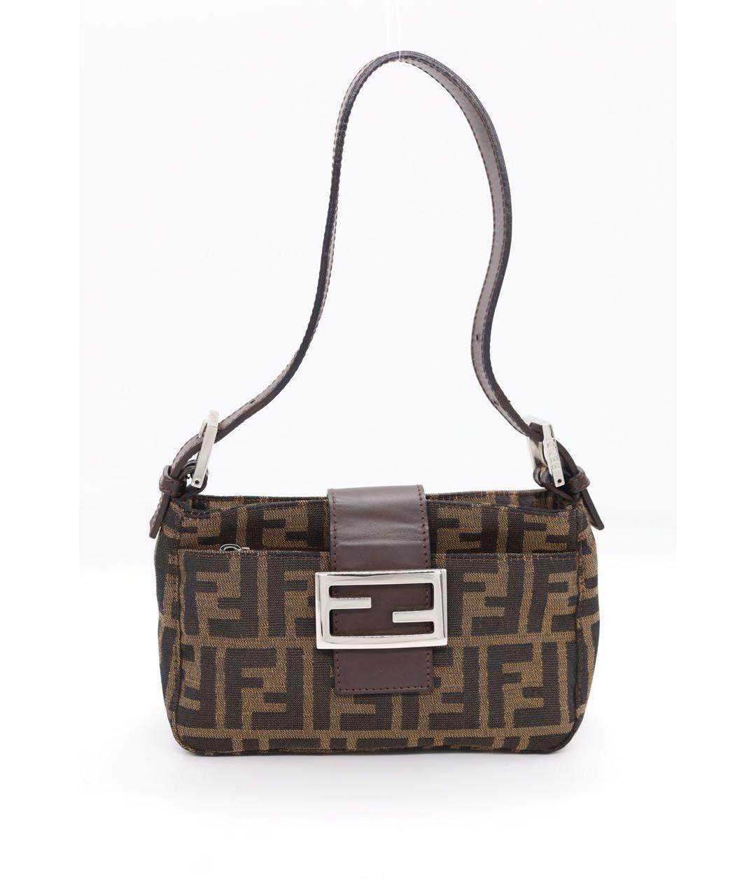 FENDI Коричневая жаккардовая сумка с короткими ручками, фото 9