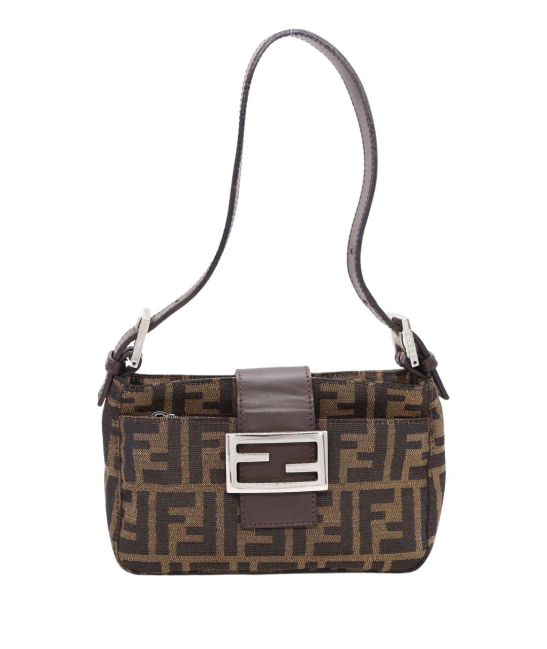 FENDI Коричневая жаккардовая сумка с короткими ручками, фото 1