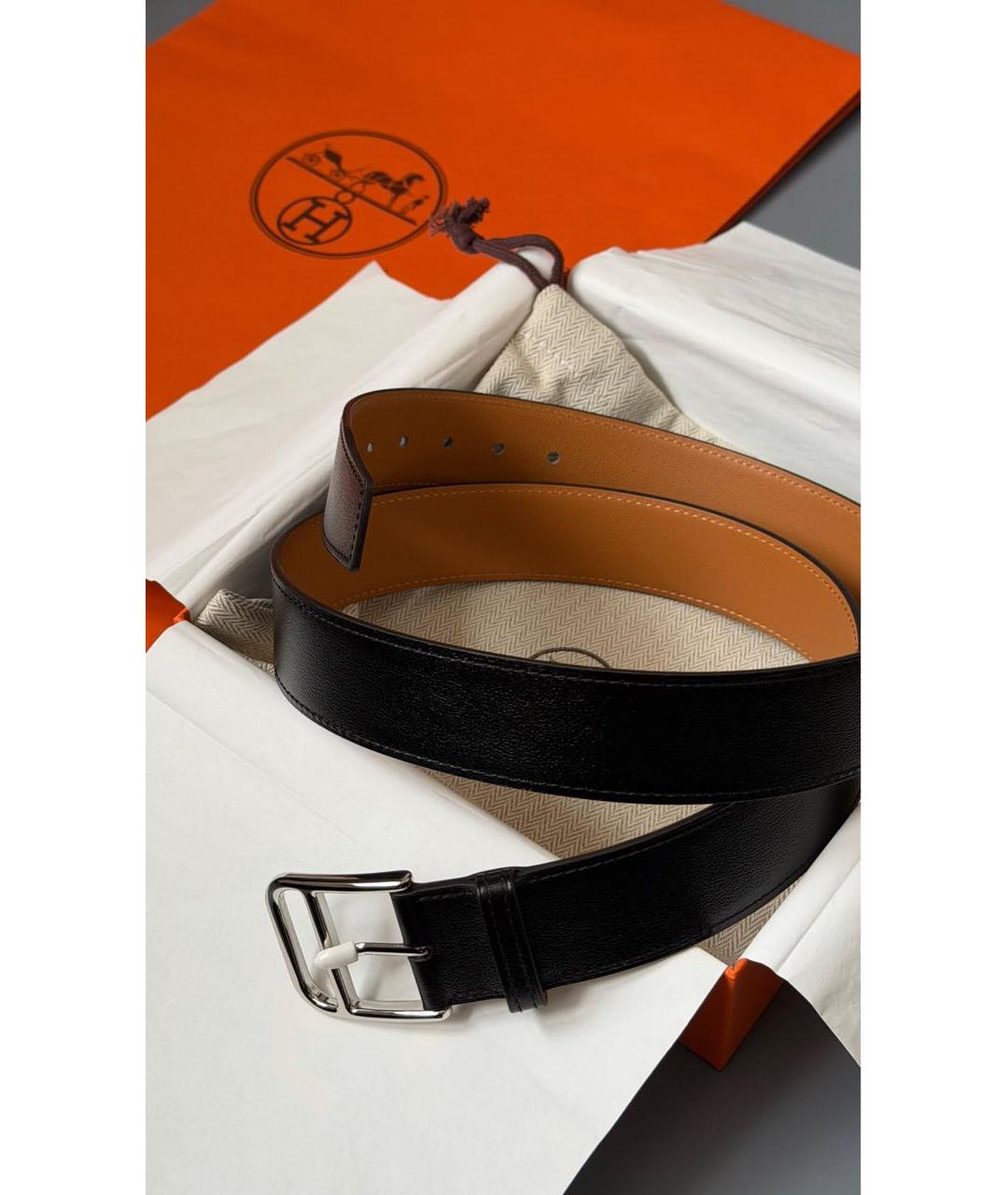 HERMES Черный кожаный ремень, фото 2
