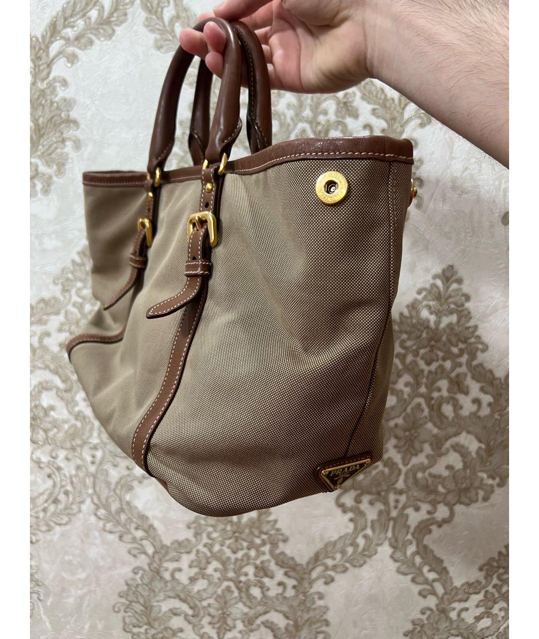PRADA Коричневая тканевая сумка с короткими ручками, фото 2