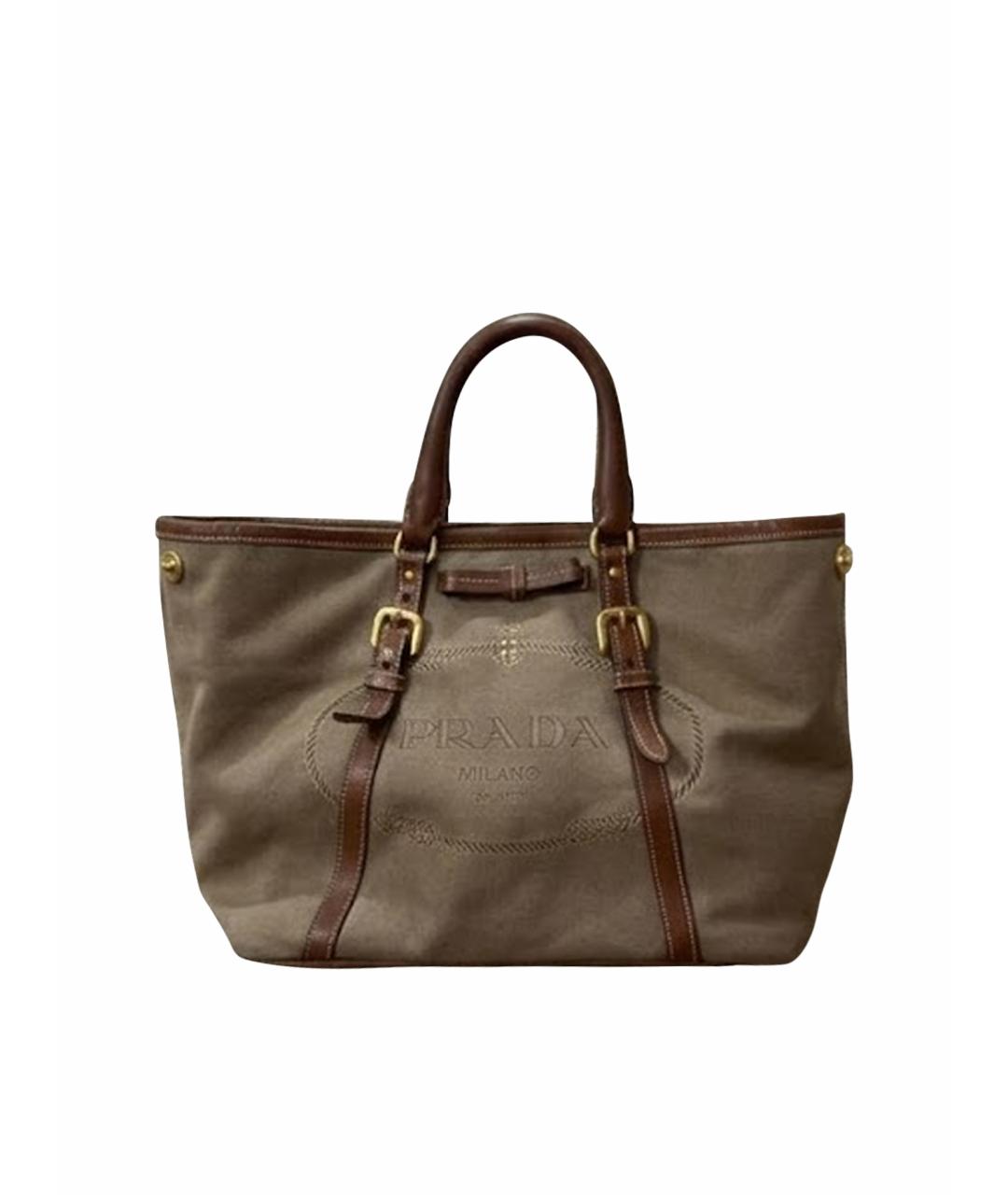 PRADA Коричневая тканевая сумка с короткими ручками, фото 1