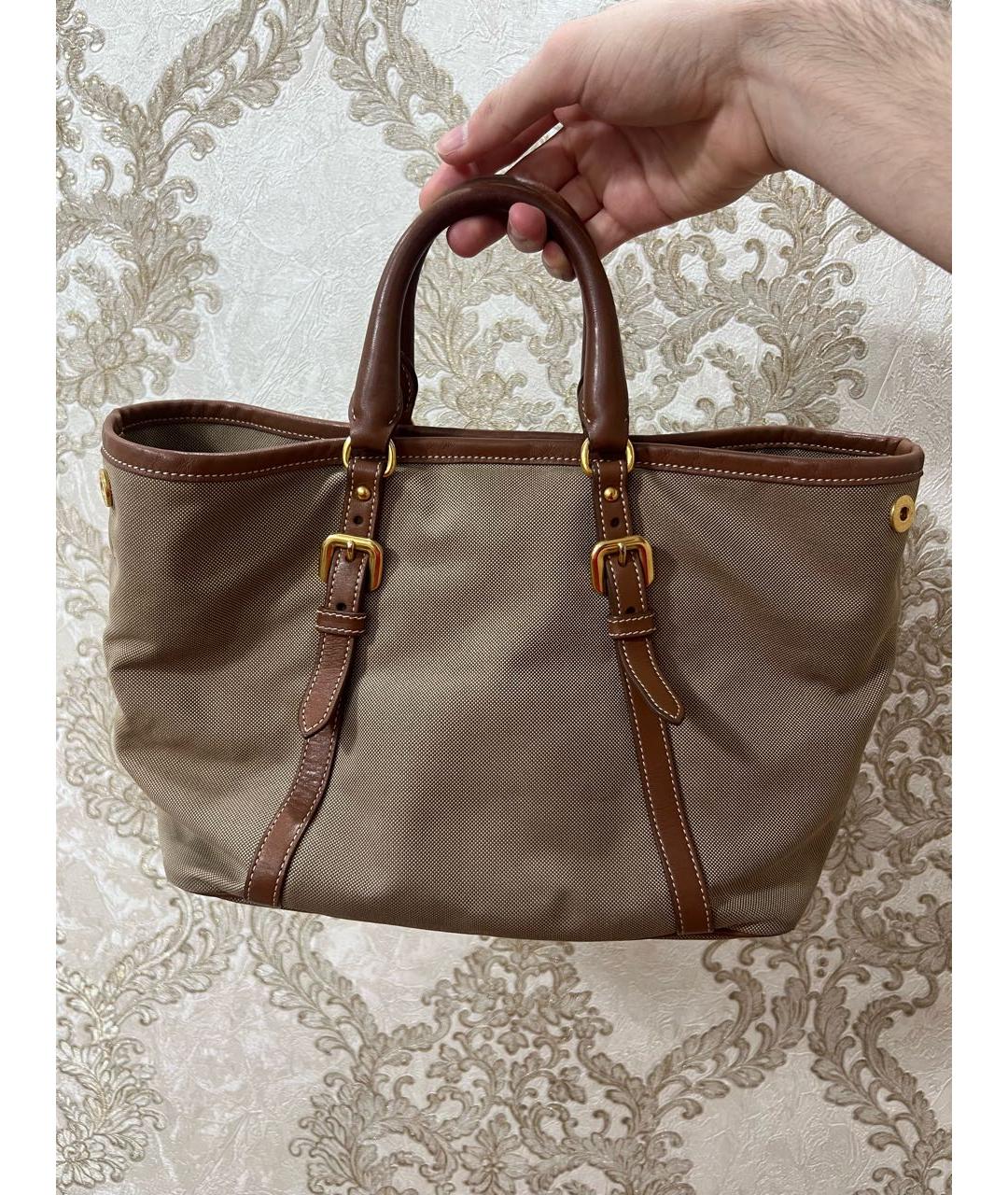 PRADA Коричневая тканевая сумка с короткими ручками, фото 3