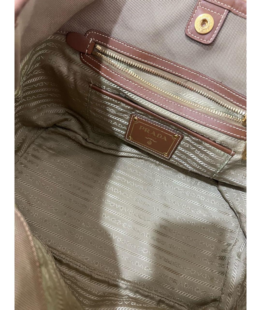 PRADA Коричневая тканевая сумка с короткими ручками, фото 4