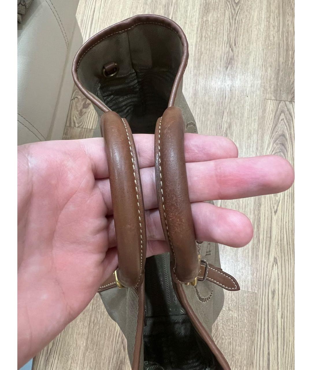 PRADA Коричневая тканевая сумка с короткими ручками, фото 5