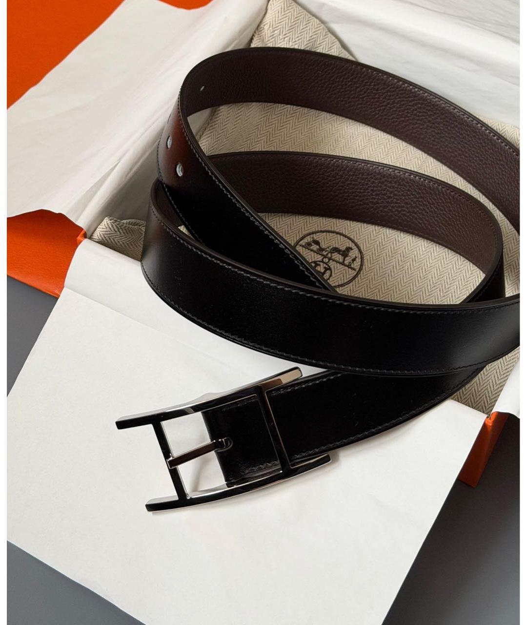 HERMES Черный кожаный ремень, фото 2