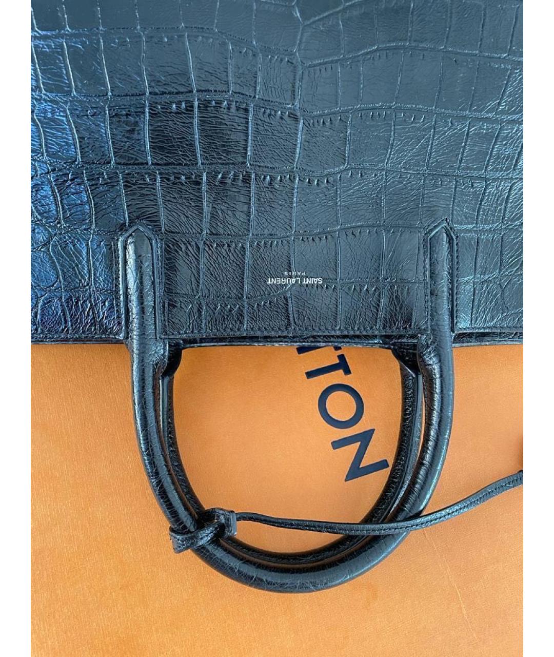 SAINT LAURENT Черная кожаная сумка с короткими ручками, фото 3