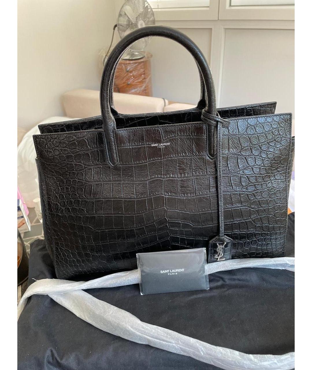 SAINT LAURENT Черная кожаная сумка с короткими ручками, фото 2