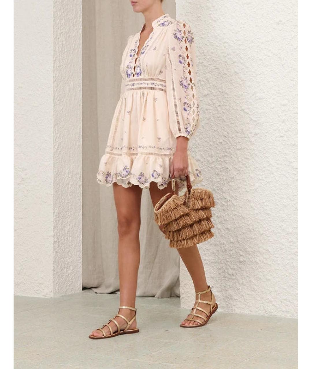 ZIMMERMANN Бежевое льняное повседневное платье, фото 2