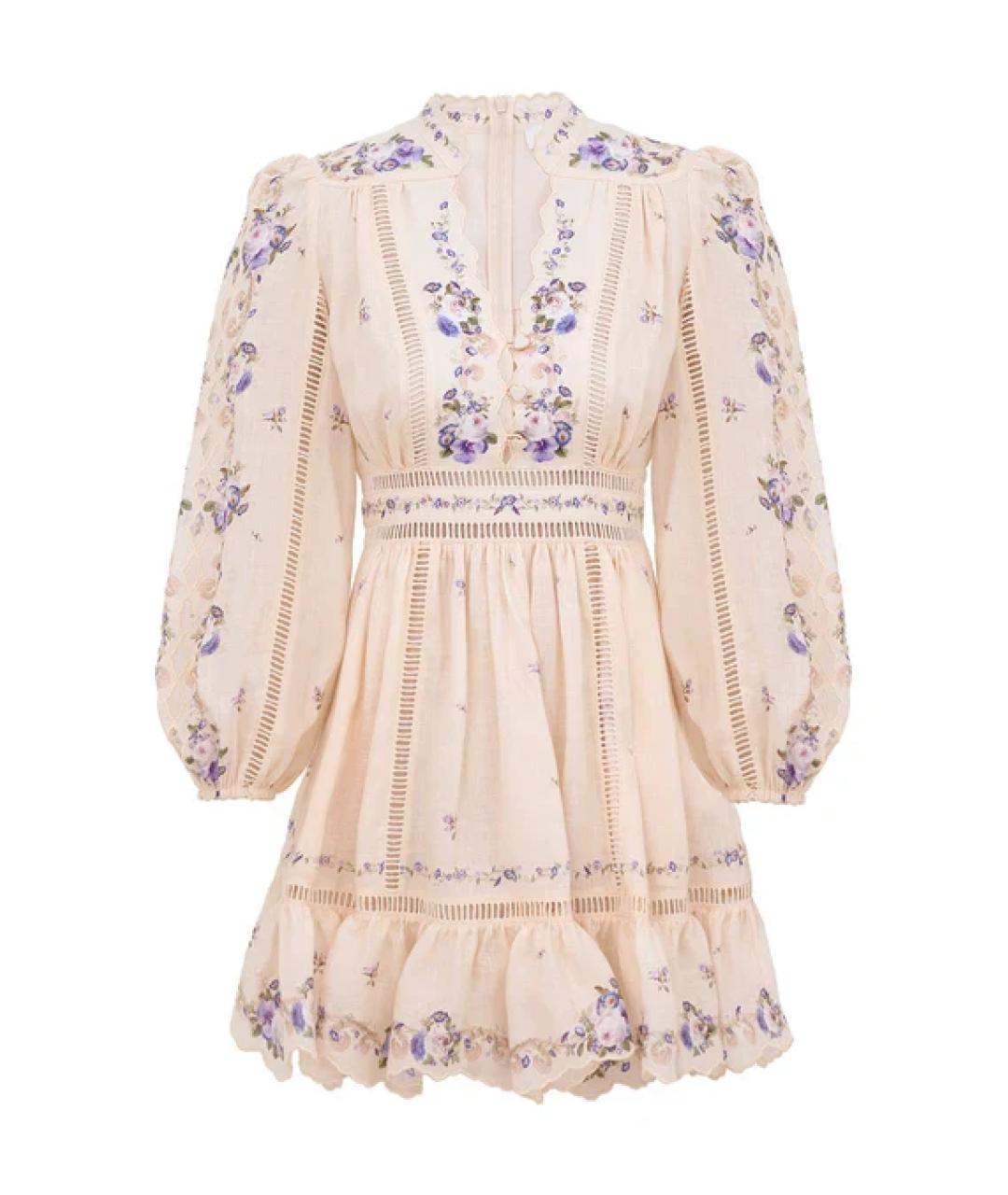 ZIMMERMANN Бежевое льняное повседневное платье, фото 1