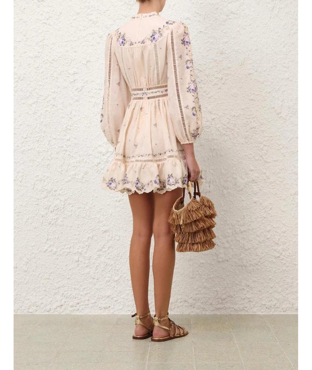 ZIMMERMANN Бежевое льняное повседневное платье, фото 3