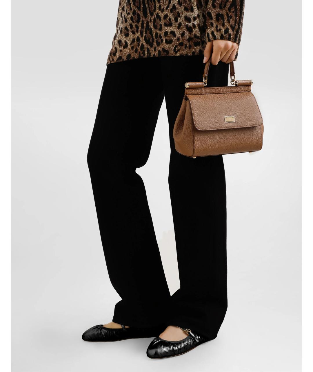 DOLCE&GABBANA Коричневая кожаная сумка с короткими ручками, фото 3