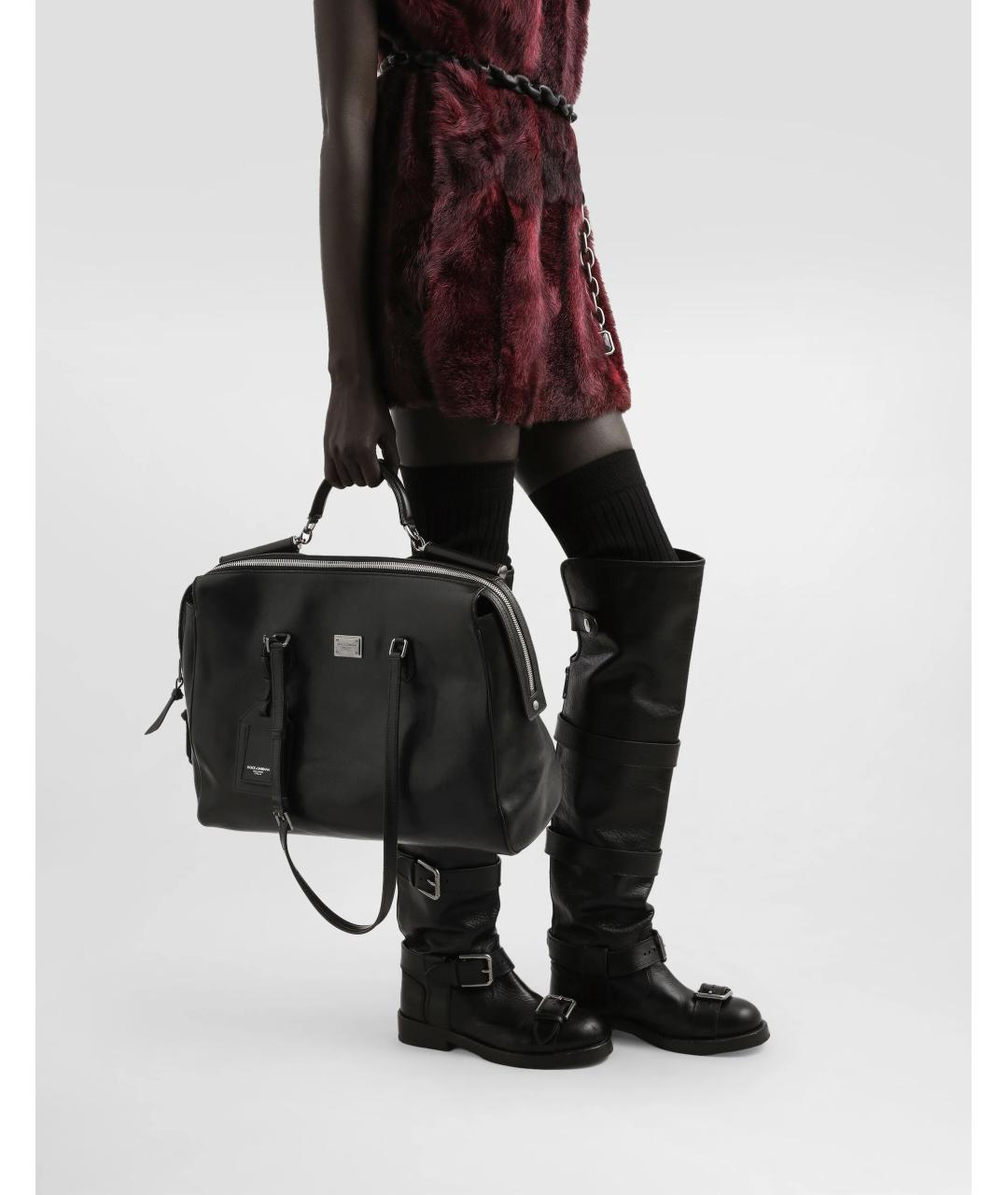 DOLCE&GABBANA Черная кожаная сумка тоут, фото 2