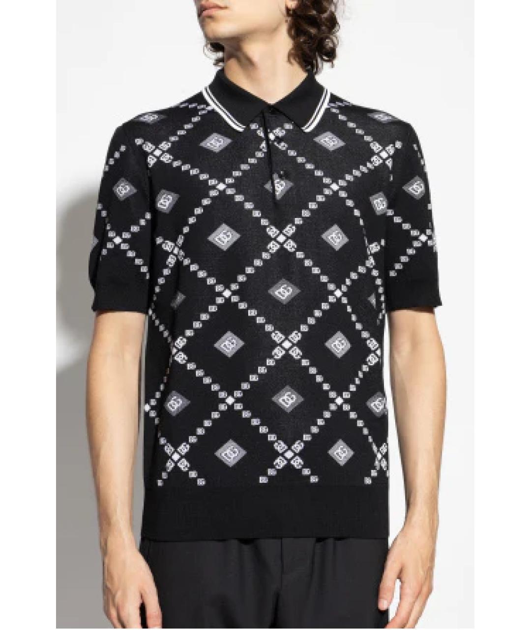 DOLCE&GABBANA Черное хлопко-шерстяное поло с коротким рукавом, фото 2