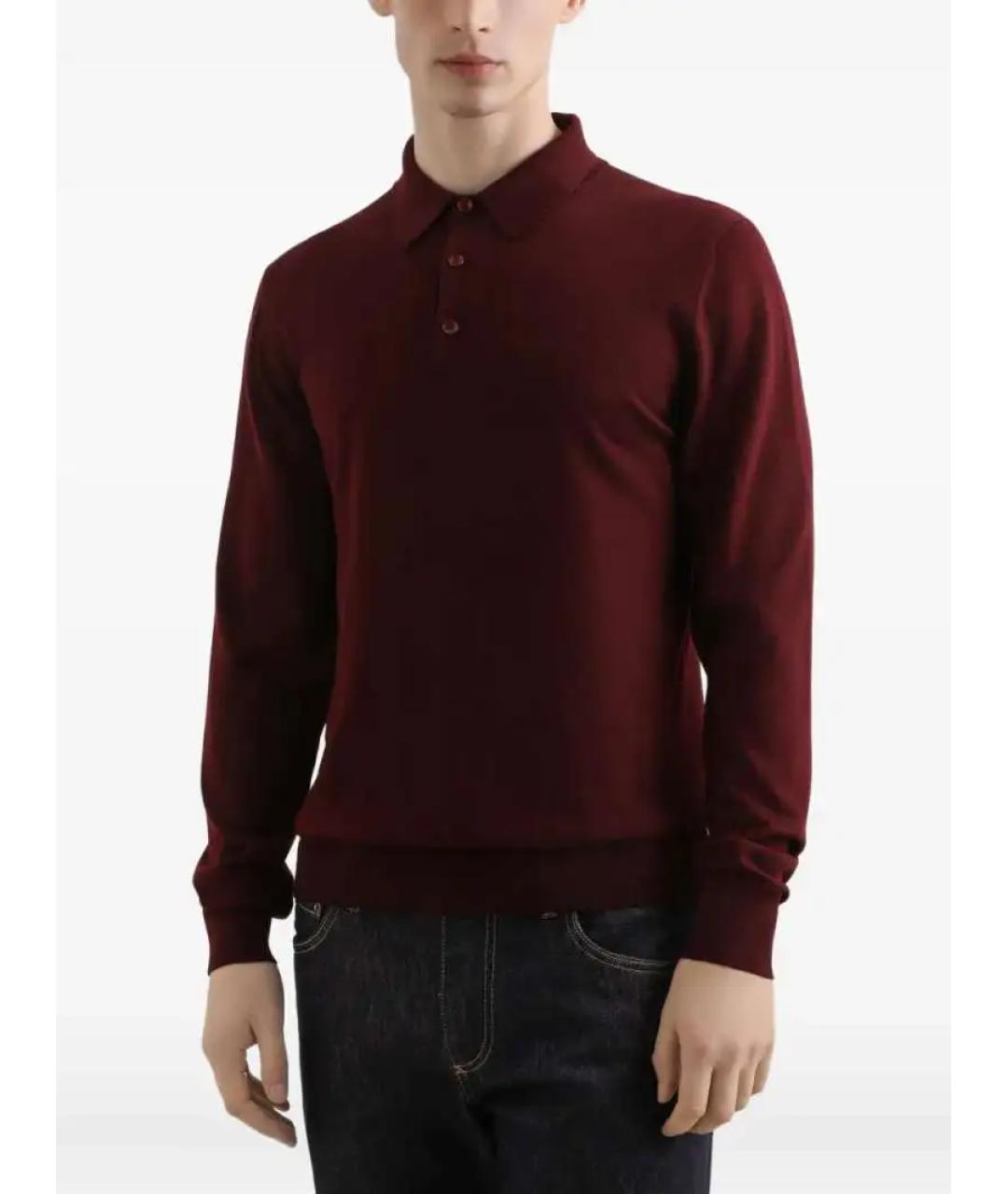 DOLCE&GABBANA Бордовое хлопко-шерстяное поло с длинным рукавом, фото 3