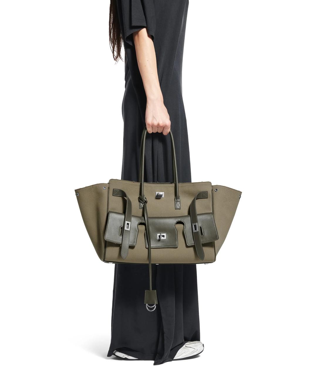 BALENCIAGA Зеленая тканевая сумка тоут, фото 2