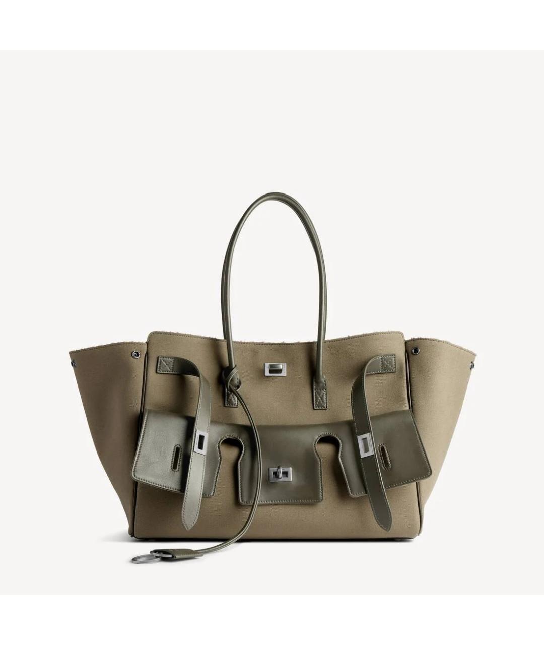 BALENCIAGA Зеленая тканевая сумка тоут, фото 1