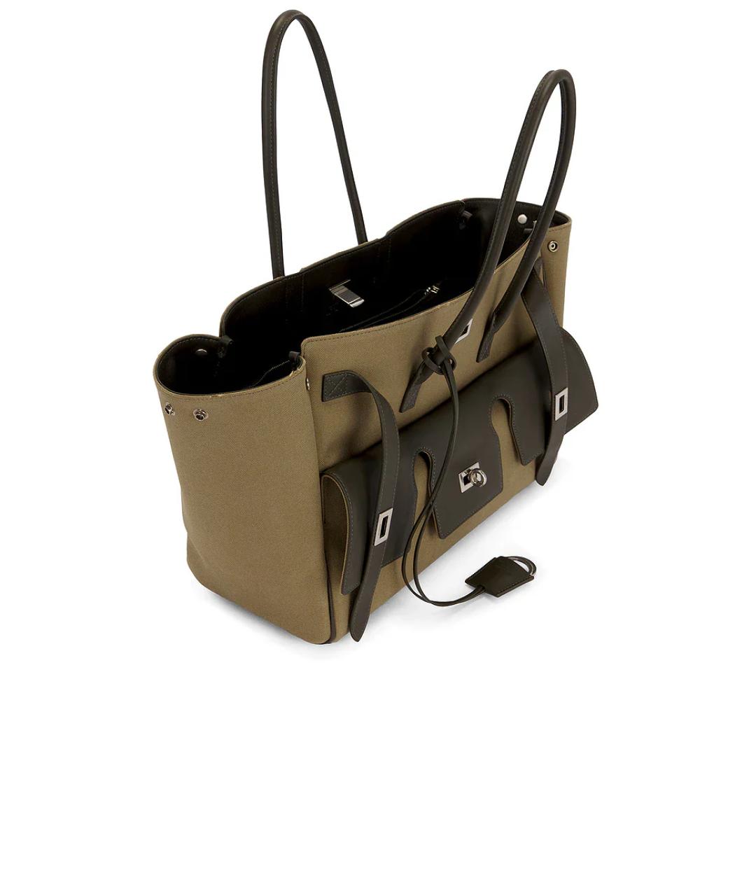 BALENCIAGA Зеленая тканевая сумка тоут, фото 3