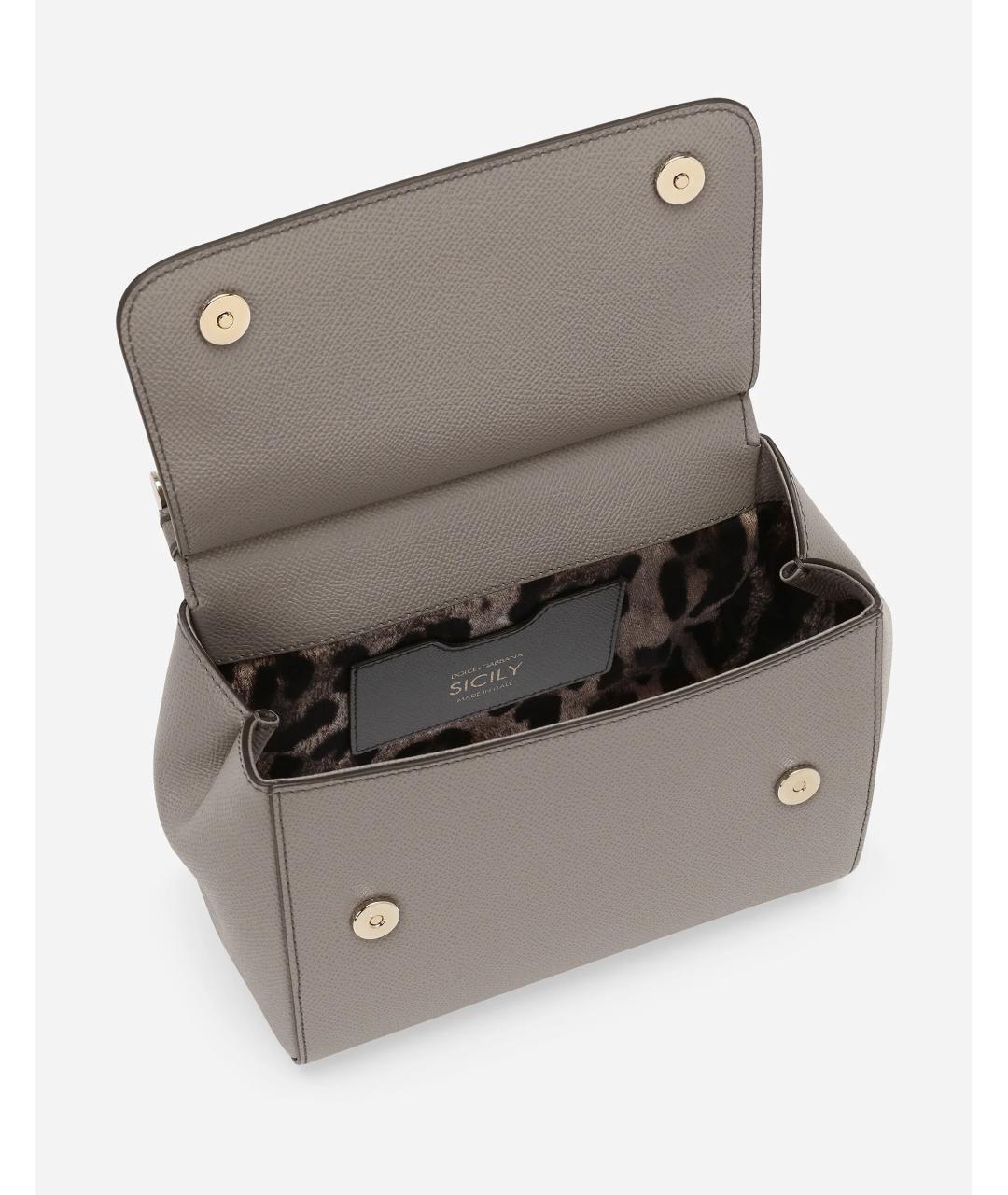 DOLCE&GABBANA Серая кожаная сумка с короткими ручками, фото 2