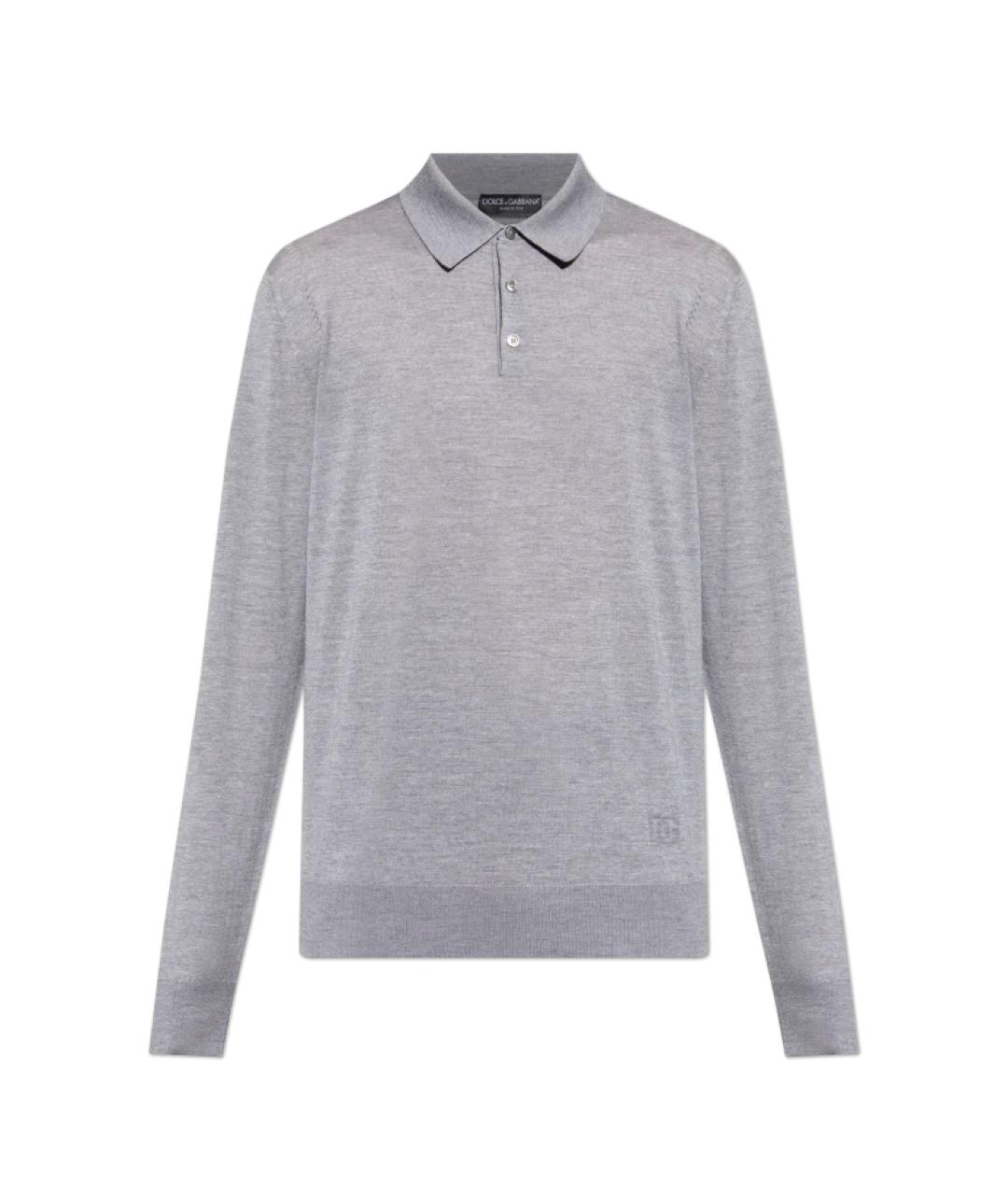 DOLCE&GABBANA Серое хлопко-шерстяное поло с длинным рукавом, фото 1