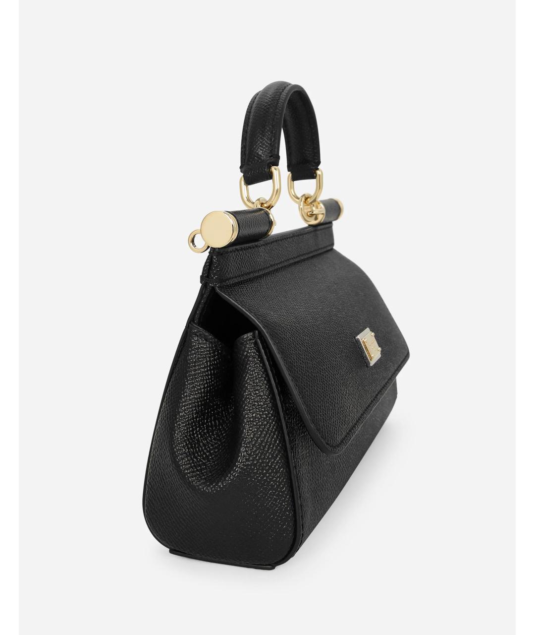 DOLCE&GABBANA Черная кожаная сумка с короткими ручками, фото 4