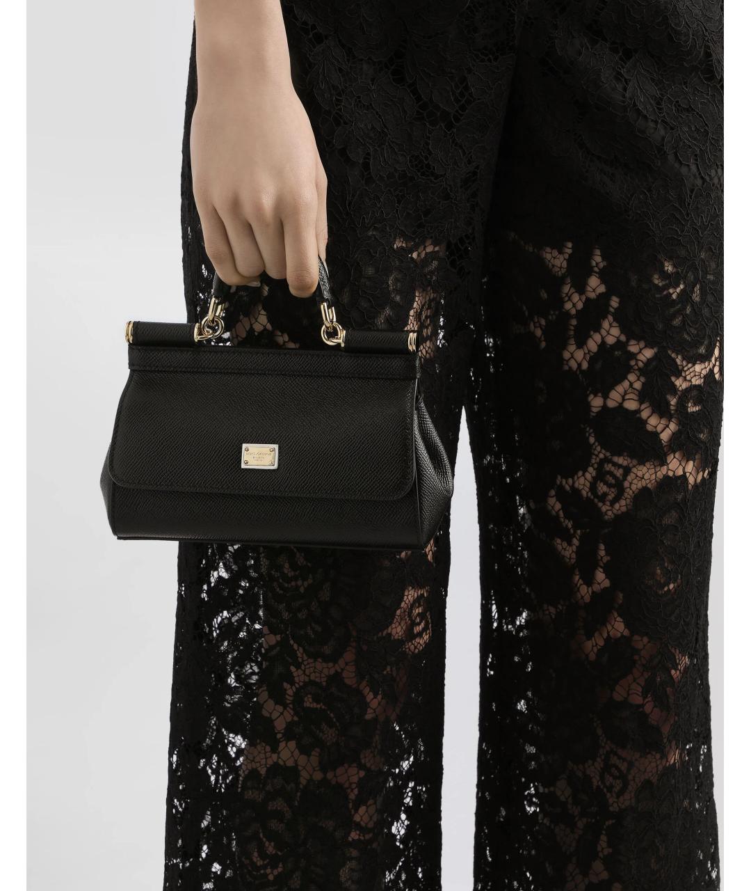 DOLCE&GABBANA Черная кожаная сумка с короткими ручками, фото 2