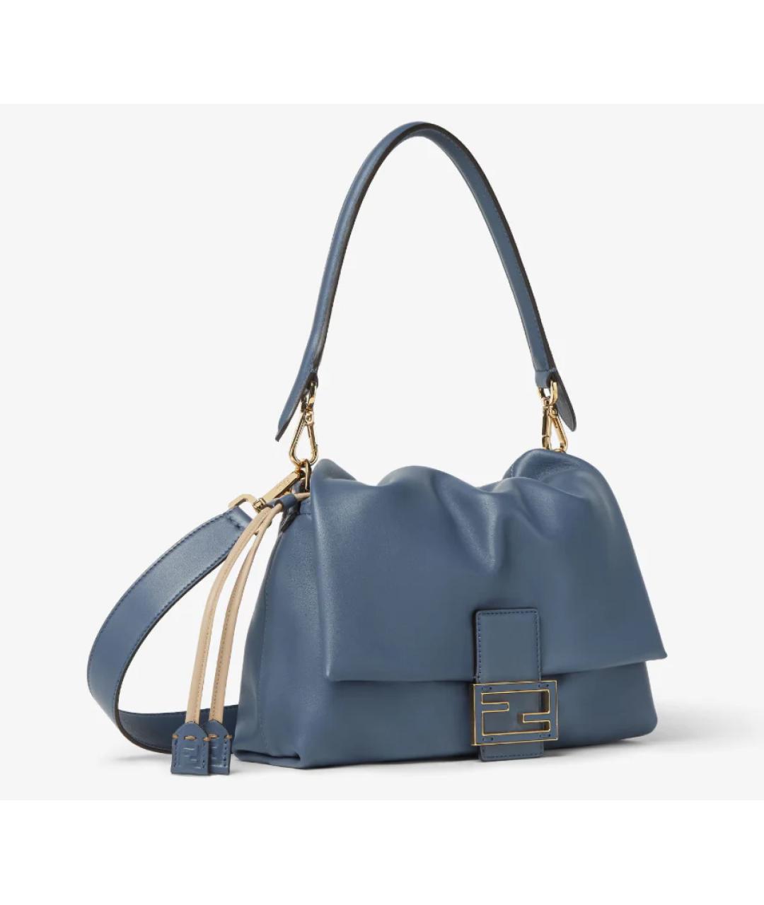 FENDI Синяя кожаная сумка с короткими ручками, фото 3