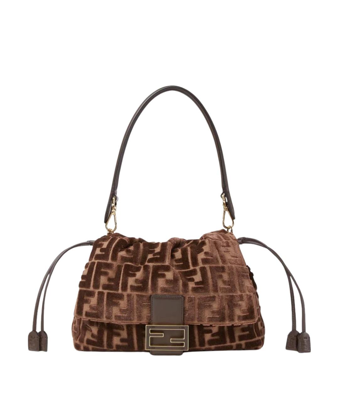 FENDI Коричневая кожаная сумка с короткими ручками, фото 1